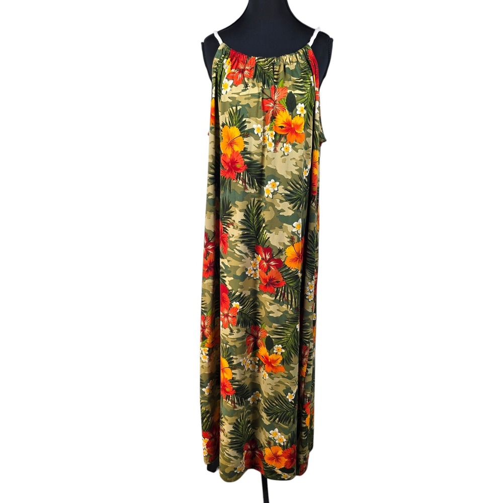 Rouge Collection Womens Camo Tropical Floral Maxi Dress Rope Straps Keyhole Back